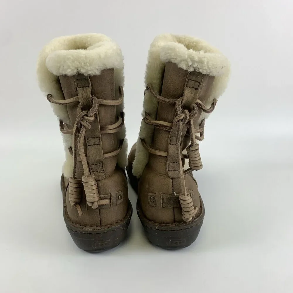 BOGO UGG Akadia Boot Brown Leather Sheepskin Shearling Lined 1007760 Womens 7